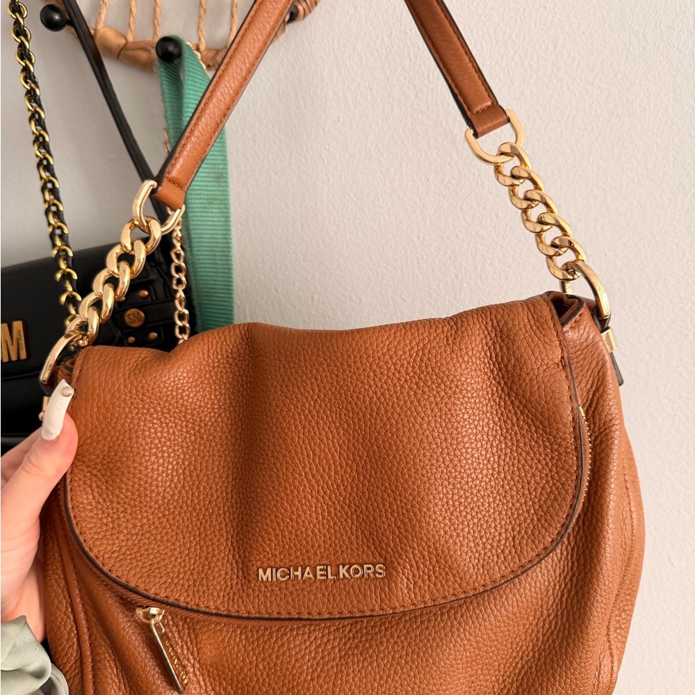 Michael Kors Pebbled Leather Chain Shoulder Bag in Cognac